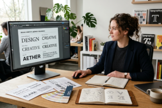 Designer comparing Fontlu typography and font options for a modern visual branding project.