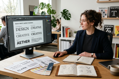 Designer comparing Fontlu typography and font options for a modern visual branding project.